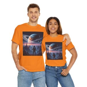 Sci-Fi T-Shirt, Spaceman Design, Saturn Planet View, Fantasy T-Shirt, Space Explorer T-Shirt, Alien Landscape Apparel
